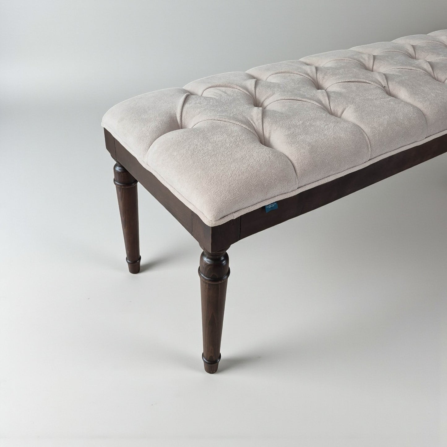 Sarp Bank, Quilted Upholstered Wooden Leg Bench