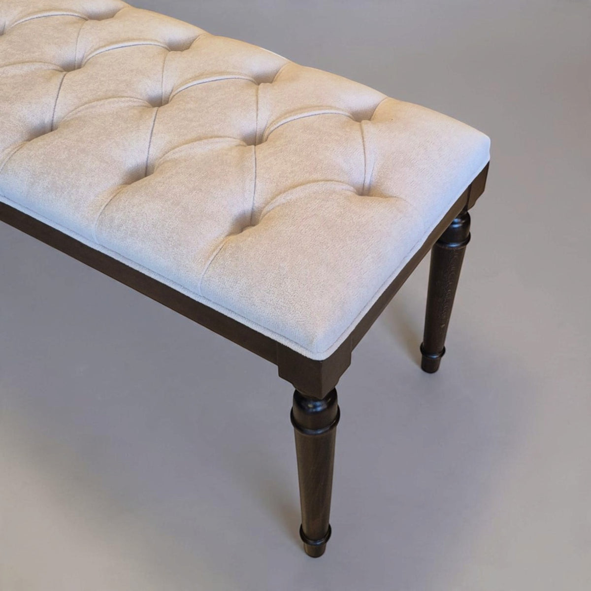Sarp Bank, Quilted Upholstered Wooden Leg Bench