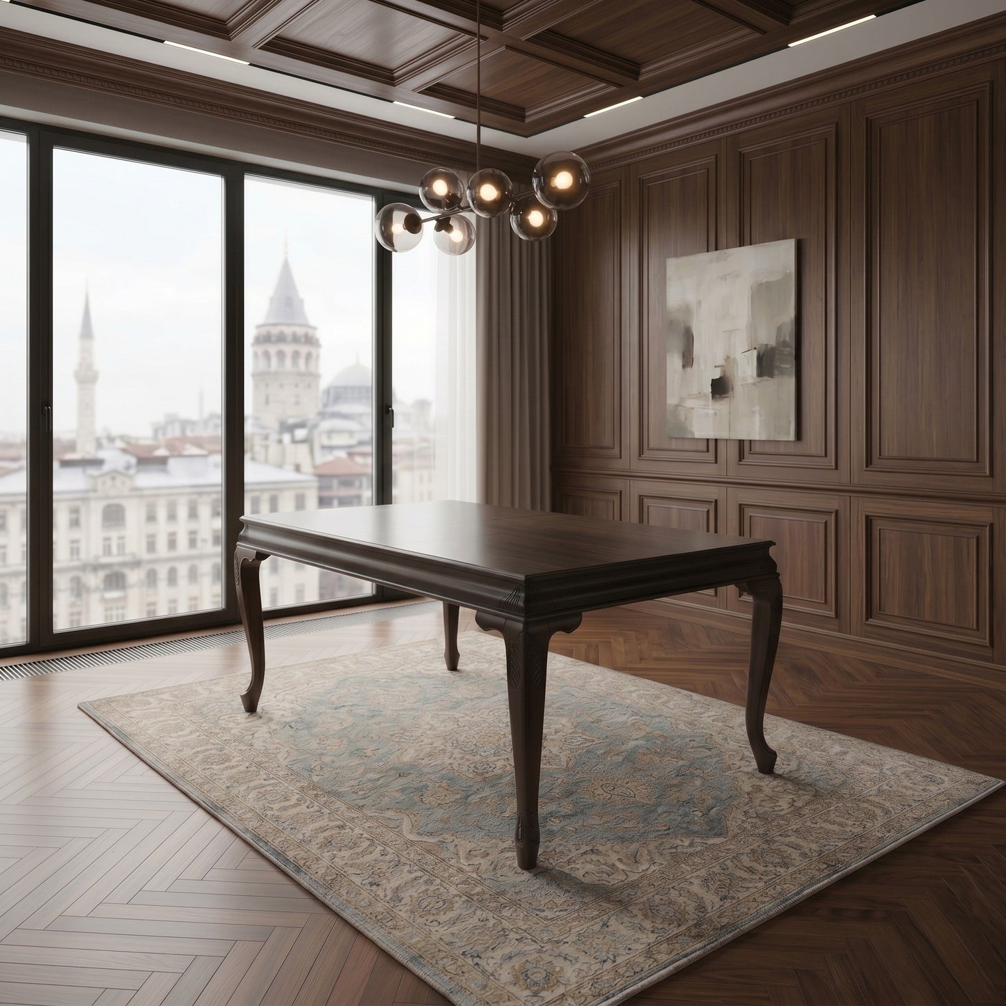 Elegansia Table, Double-Legged Wooden Table