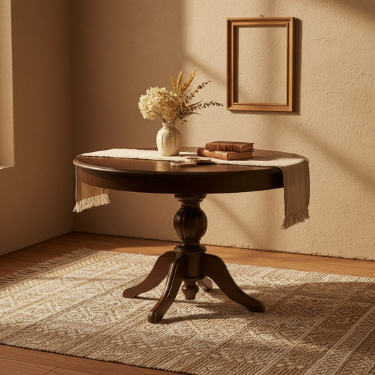 Elegansia Wooden Extendable Table, Classic Leg, Curtained Table Top