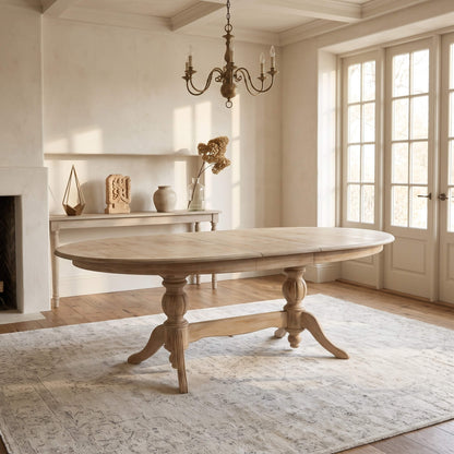 Elegansia Eskitme Cilalı Oval Açılır Yemek Masası