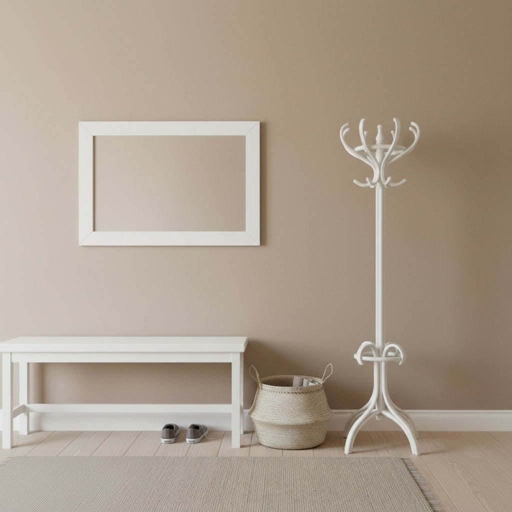 Tonet 8-teilige Garderobe, Garderobenständer aus Holz (Weiß)