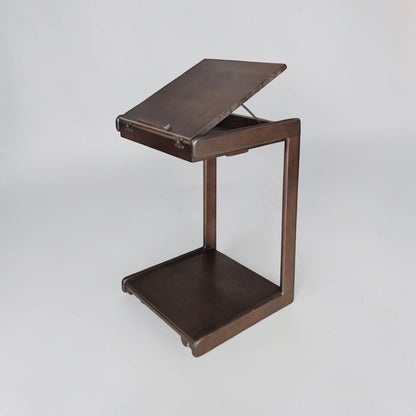 C Sehpa Tekerlekli Koyu Ceviz, Açılır 4 Kademeli Mekanizmali, Telefon Tablet Stand Özellikli Yan Sehpa