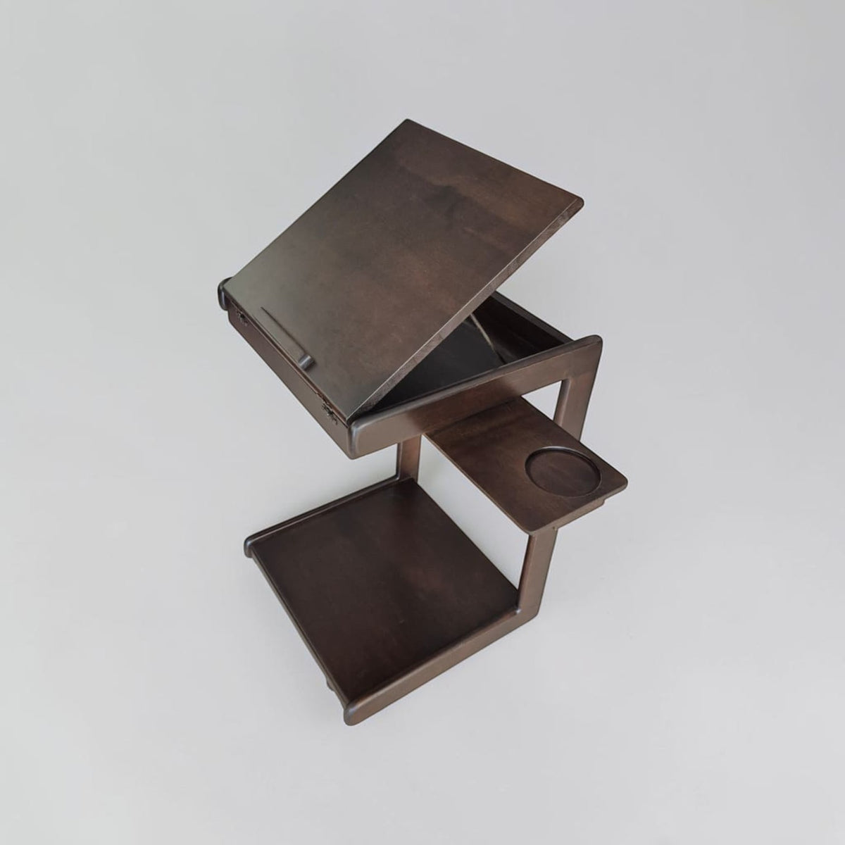 C Sehpa Tekerlekli Koyu Ceviz, Açılır 4 Kademeli Mekanizmali, Telefon Tablet Stand Özellikli Yan Sehpa