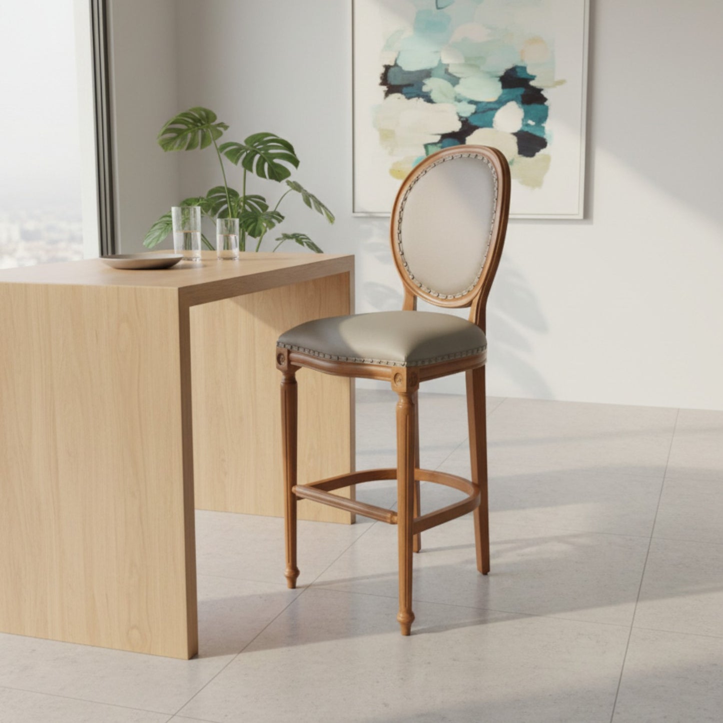 Madallion Ahşap Bar Sandalyesi