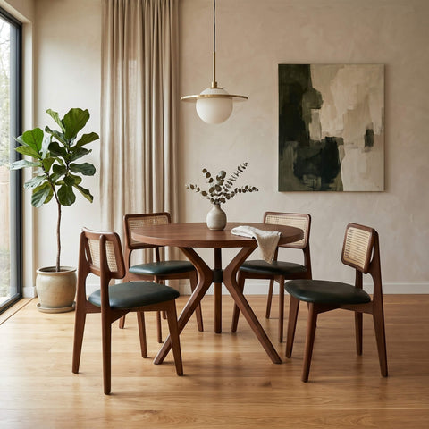 Dreiteiliges rundes Esszimmer-Set (4 römische Stühle)