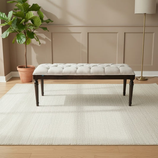 Sarp Bank, Quilted Upholstered Wooden Leg Bench